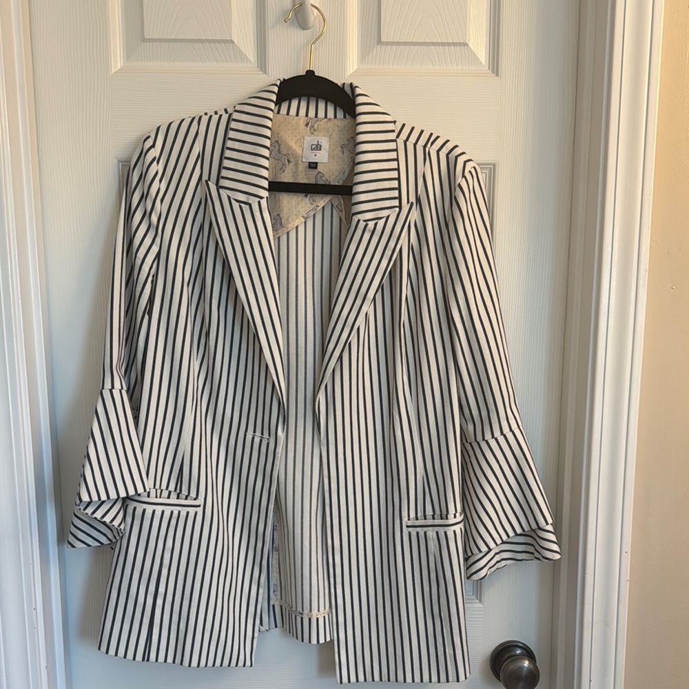 CAbi Navy and White Striped Blazer